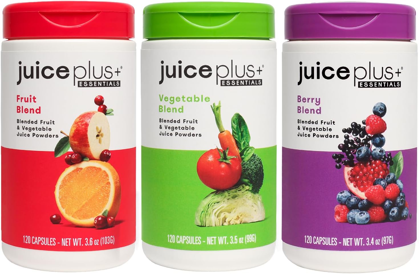 JuicePlus+ Fruit, Vegetable & Berry Blend: Nutrient-Packed Ingredients For Heart Health, Immune Function, Cognitive Performance, & Radiant Skin - Prepacked 3 bottles (60 servings of Fruit, Veg, Berry)