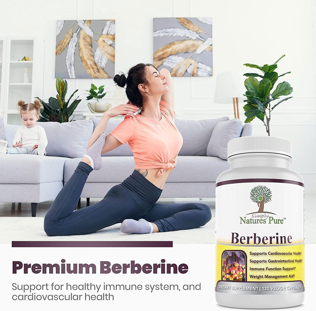 Simply Natures Pure Premium Berberine HCl 500mg - 120 Capsules - Cardiovascular Gastrointestinal Immune Support - Chromium Cinnamon (Pack of 3)
