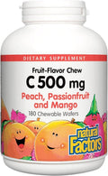 Natural Factors, Kids Chewable Vitamin C 500 mg, Supports Immune Health, Bones, Teeth and Gums, Peach, Passionfruit and Mango, 180 Wafers