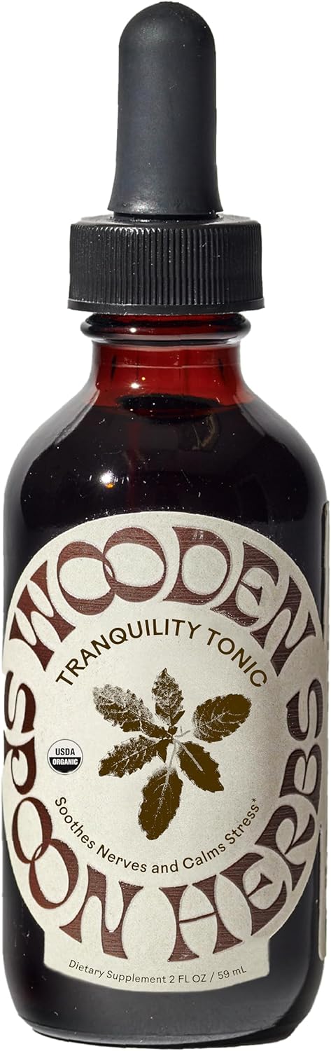 Wooden Spoon Herbs Tranquility Tonic | Organic Stress Relief & Sleep Aid Tincture | Unique Herbal Blend of Skullcap, Ashwagandha, Oat Tops, Holy Basil, Lavender | 2oz, 32 Servings