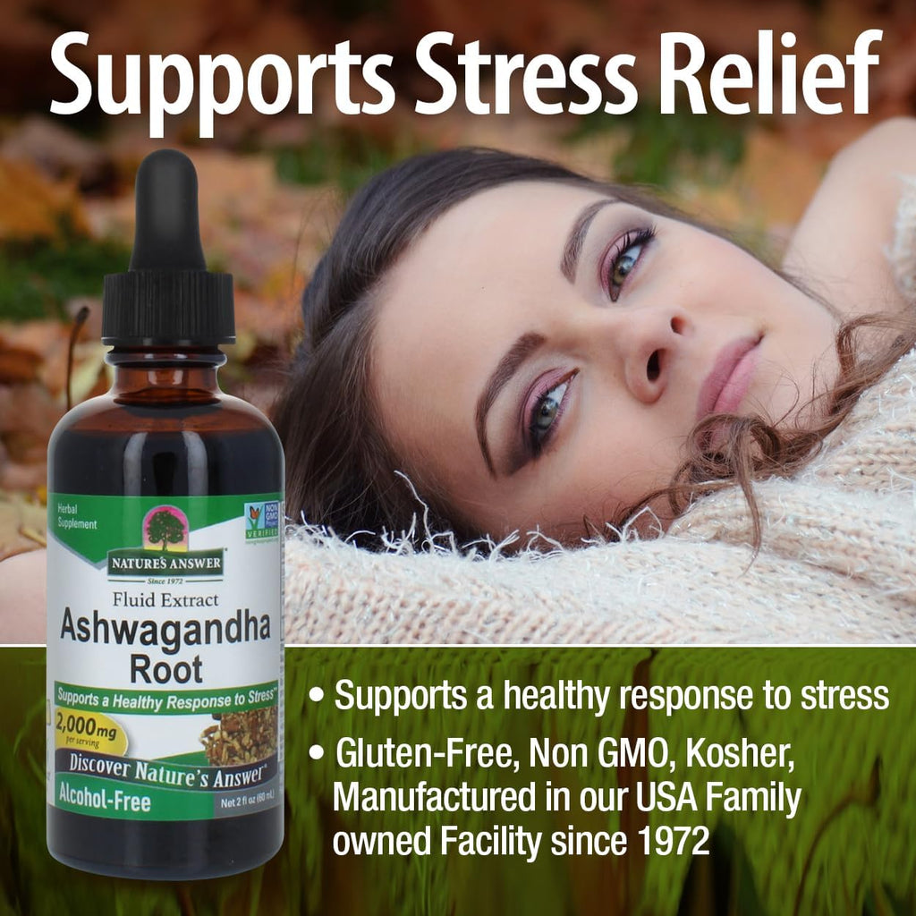 Nature's Answer Ashwagandha Root | Herbal Supplement Maintain Healthy Immune Function | Supports Body Against Stress | Gluten-Free, Alcohol-Free & Vegan 2oz