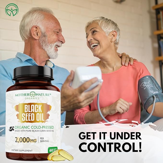 Mother Nature - Organic Black Seed Oil Capsules, 3 Month Supply, Cold Pressed, High TQ, 100% Turkish, Black Cumin Nigella Sativa Oil for Immune Support, Joint, Digestive Health,1000mg Capsule, 180ct