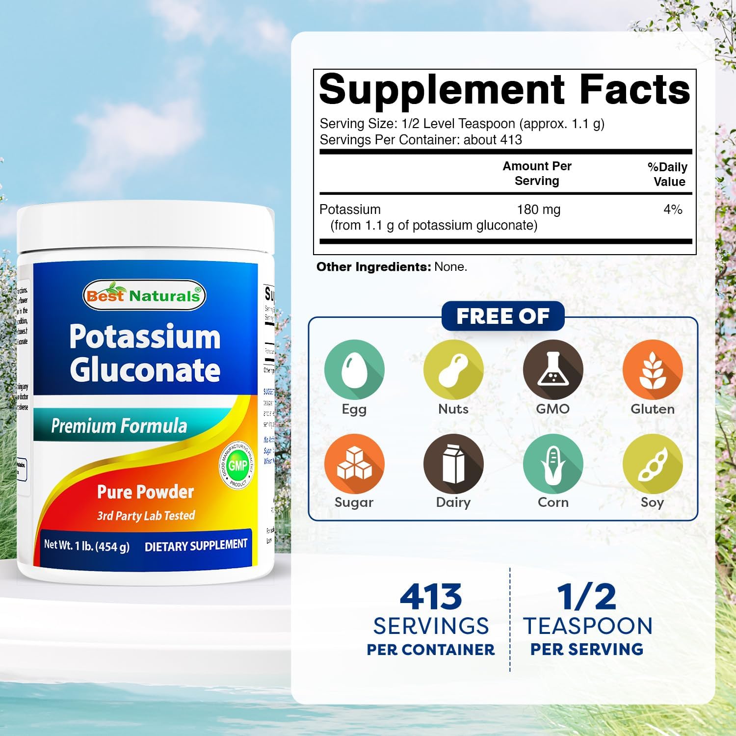 Best Naturals Potassium Gluconate 1lb Powder (1 LB (Pack of 1))
