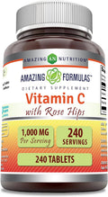 Amazing Formulas Vitamin C with Rose HIPS 1000 Mg 240 Tablets Supplement | Non-GMO | Gluten Free | Made in USA