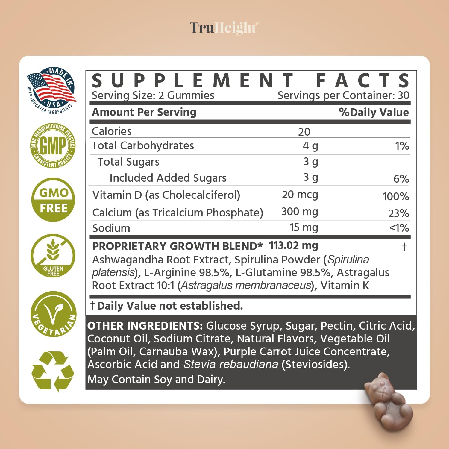 TruHeight Growth Gummies (Watermelon) Natural Growth & Development Supplement for Kids & Teens - Vitamin D, K, Calcium & Ashwaganda - Bone Strength Vitamins - Picky Eater Vitamin for Kids - Ages 5+