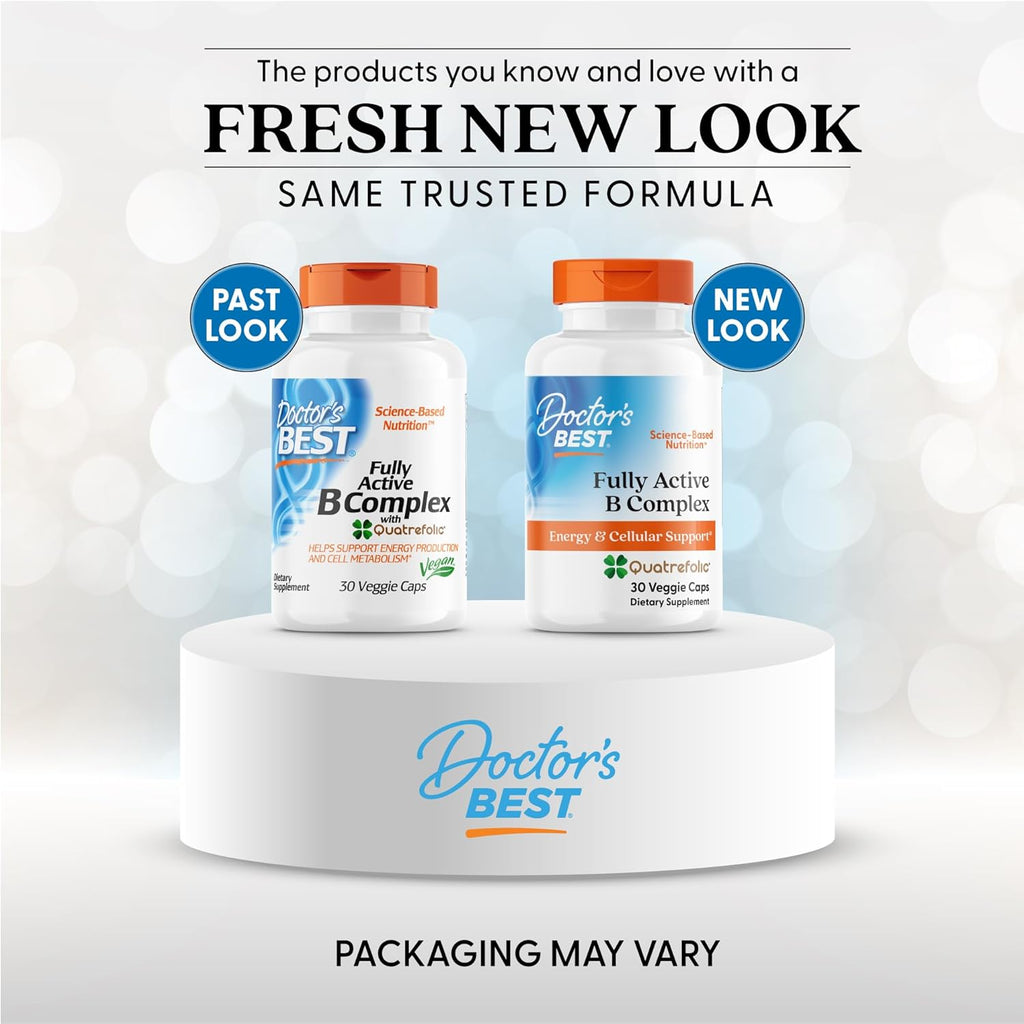 Doctors Best Fully Active B Complex, Energy & Cellular Support, Non-GMO, Gluten Free, Soy Free, Vegan 30 Veggie Caps