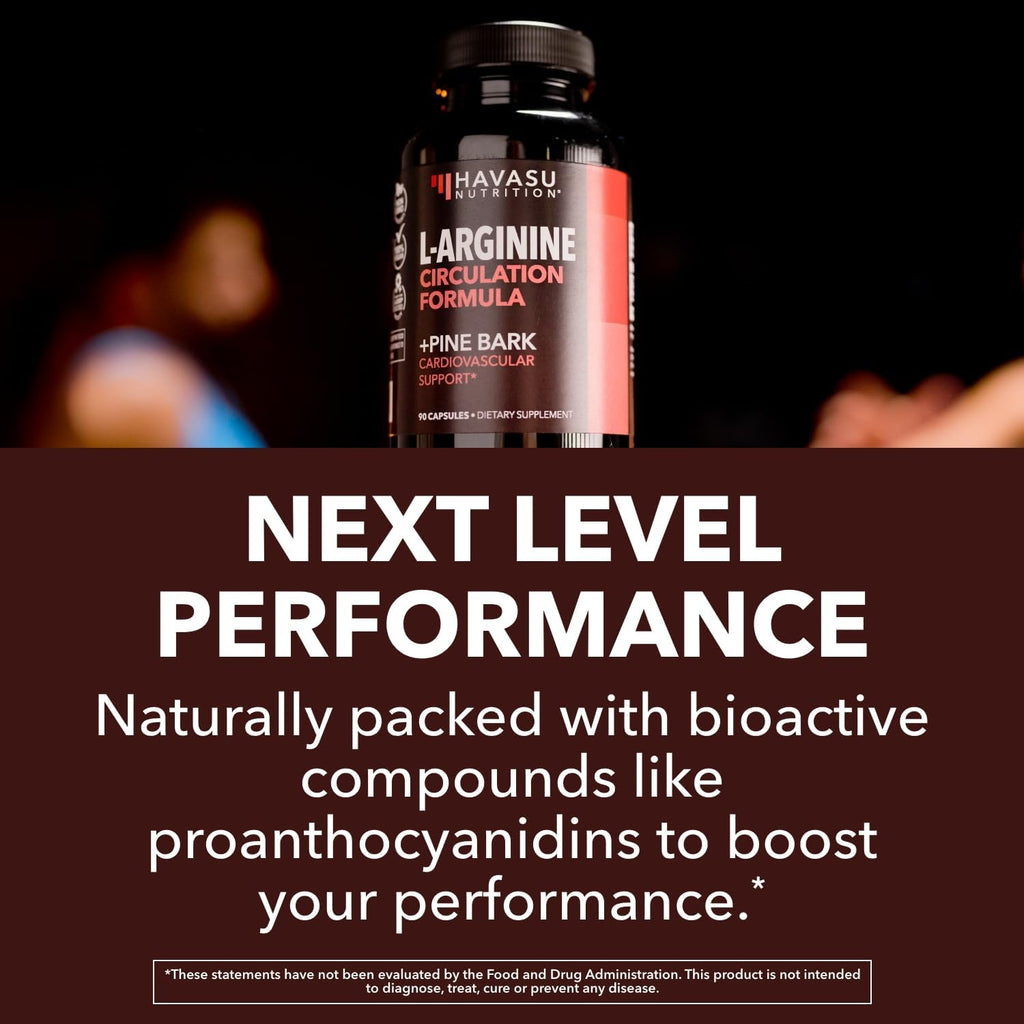 L-Arginine 1800mg and Pine Bark Extract 100mg - Nitric Oxide Supplement for Men - Performance Supplement for Men's Health - 90 Count - Endurance, Recovery Support - Vegan, Non-GMO Capsules