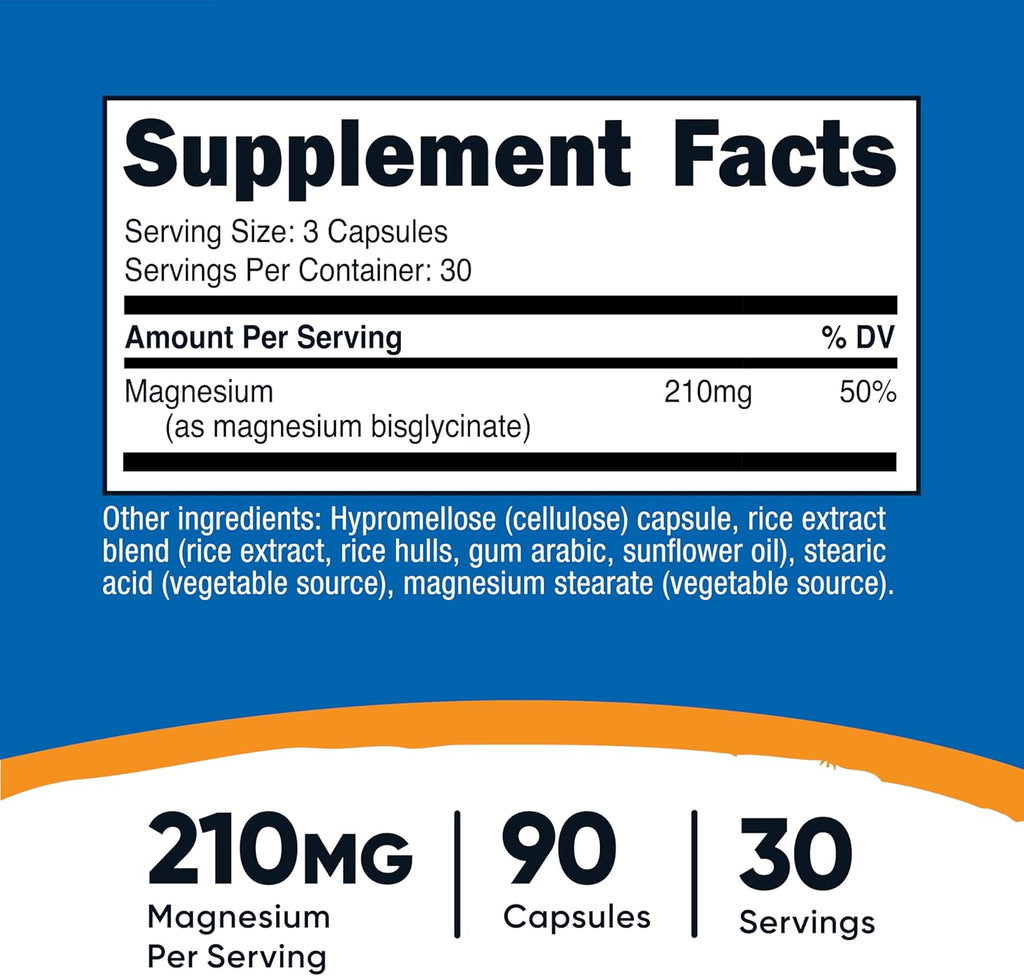 Nutricost Magnesium Glycinate Capsules (90 Capsules, 210 mg Per Serving) - Magnesium Glycinate Supplement for Gentle Absorption