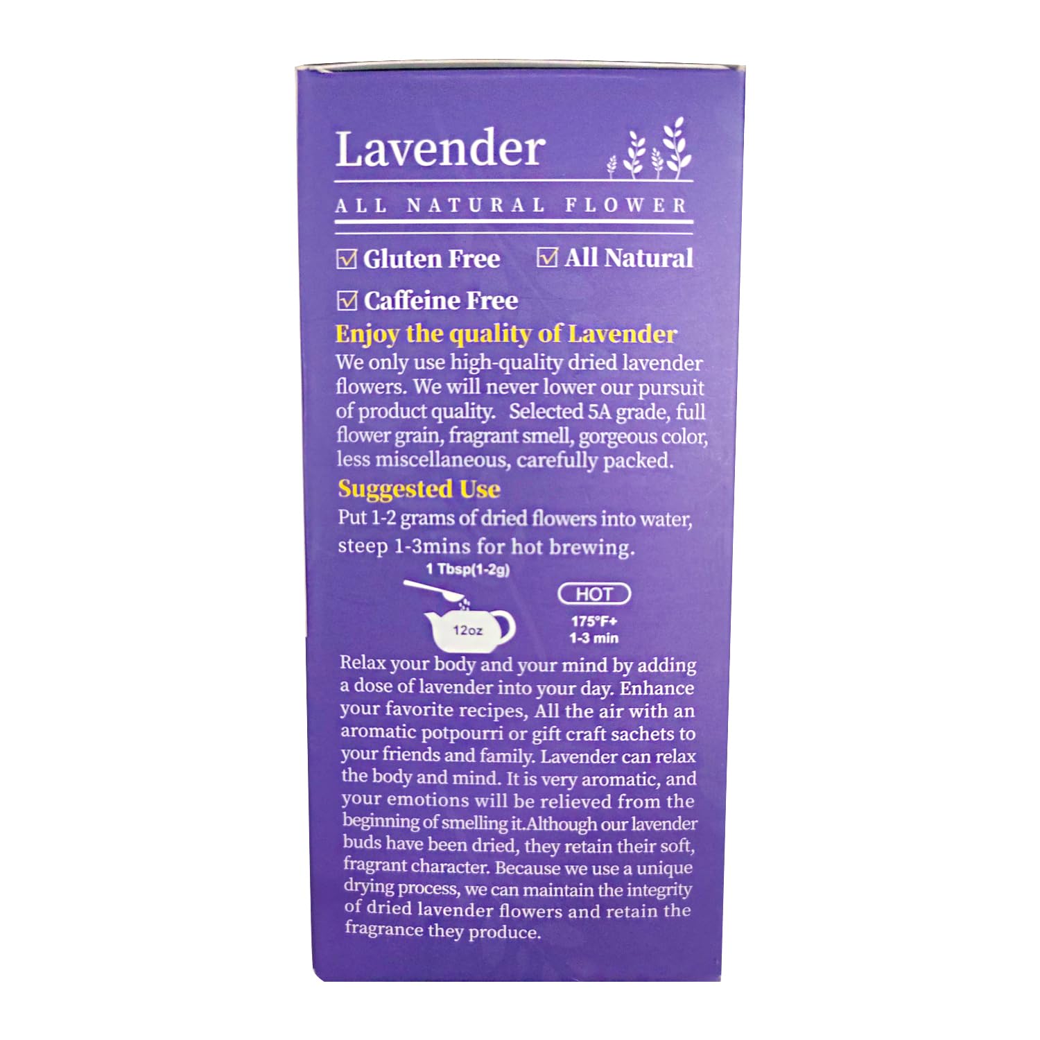 TIAN HU SHAN Dried Lavender Flower Buds, Culinary Food Grade for Baking, Fresh Fragrance, 4 Ounce, Caffeine Free Suger Free Vegan Herbal Tea, Packing in Bulks