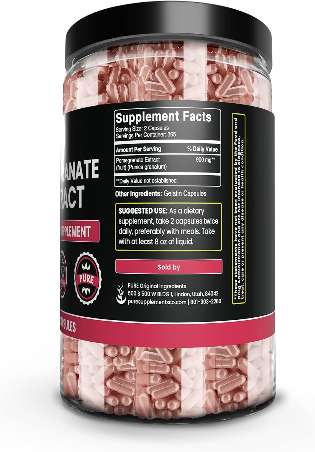 Pure Original Ingredients Pomegranate Extract (730 Capsules) No Magnesium Or Rice Fillers, Always Pure, Lab Verified
