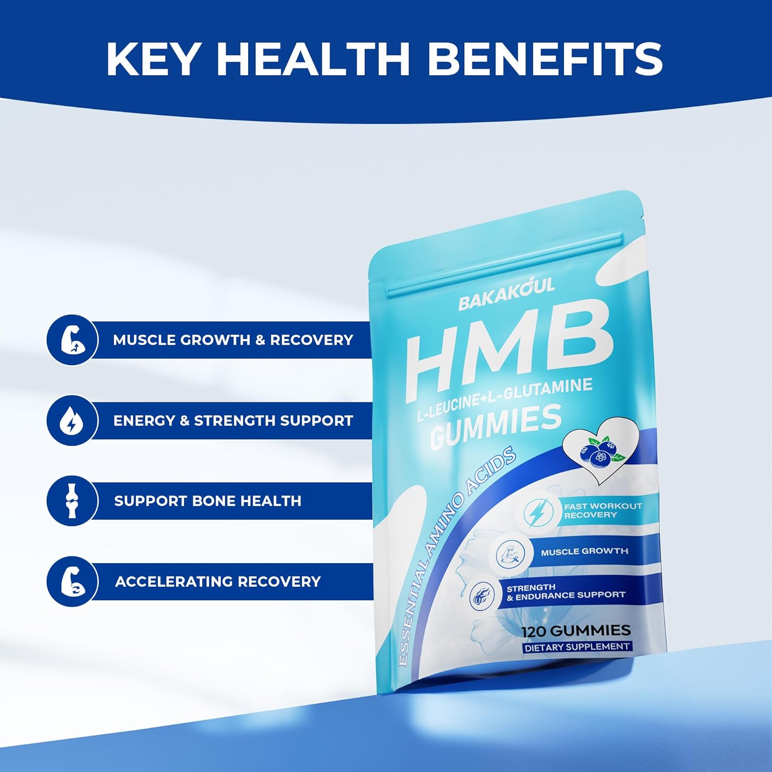 HMB and L-Leucine Gummies, HMB and Leucine Supplement Supports Muscle Fast Workout Support, HMB and Leucine Amino Acid for Men & Women, Sugar Free, Non-GMO, 120 Counts