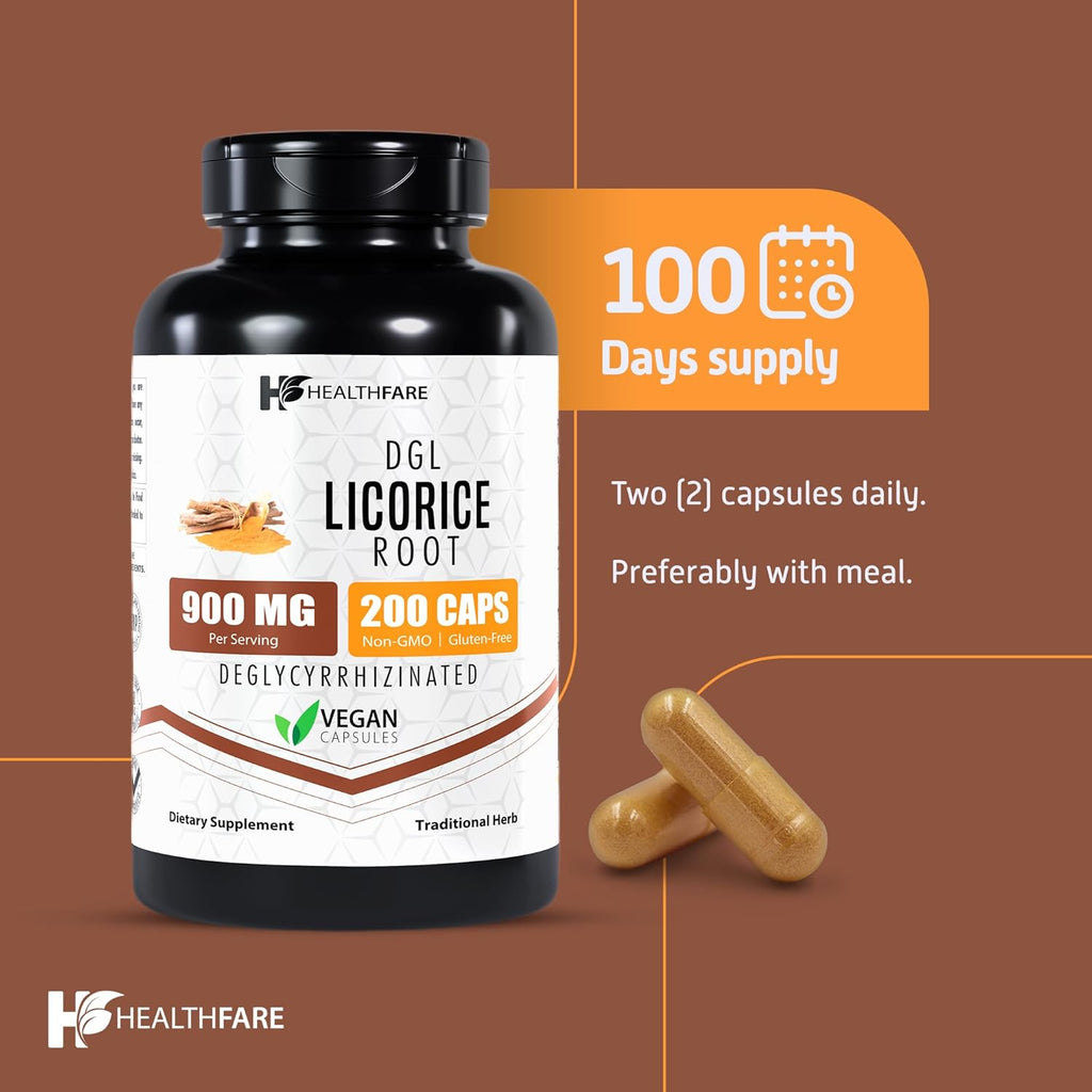 Licorice Root Extract Supplement, 900mg | 200 Vegan Capsules | High Potency | Non-GMO | Gluten-Free