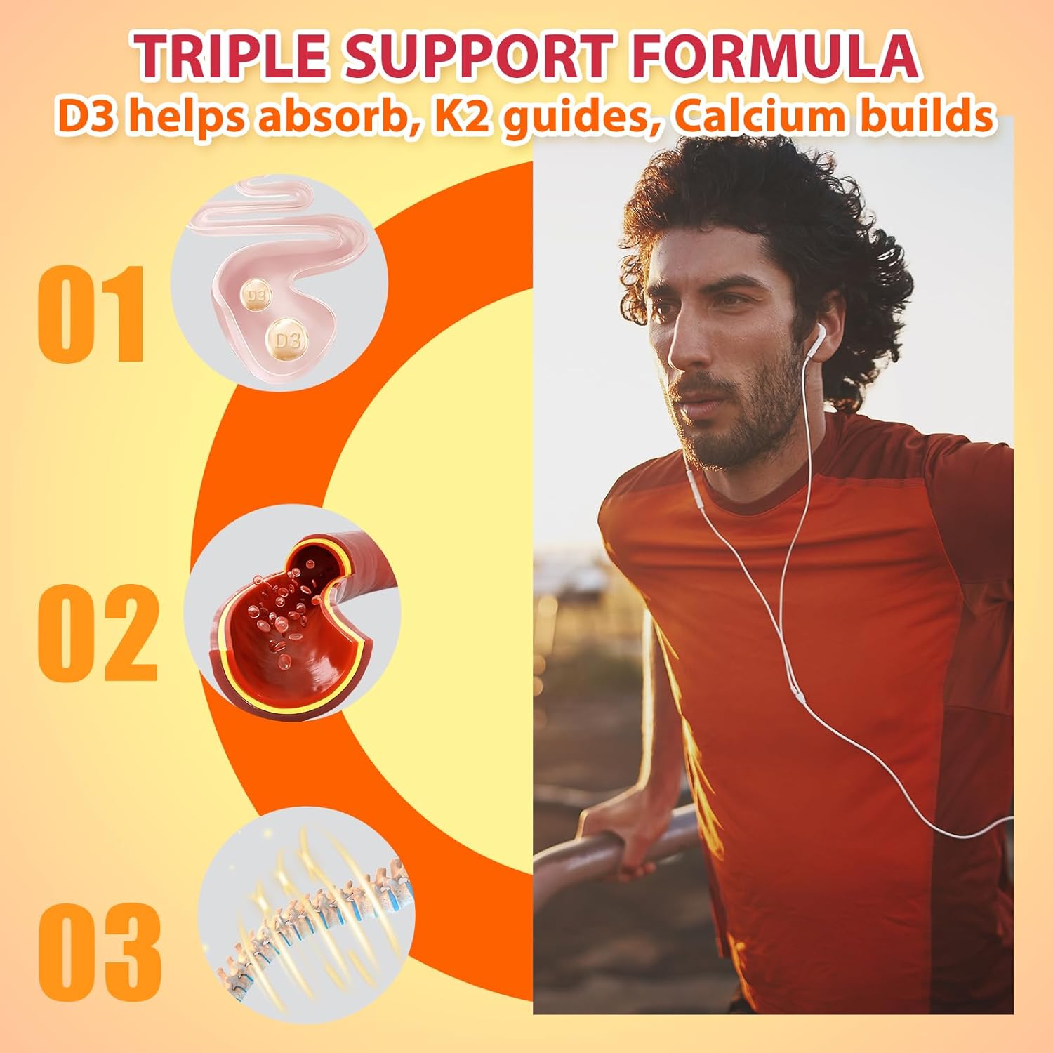 Vitamin D3 K2 Gummies with Calcium, Sugar Free Vitamins Gummies, 2000 IU D3 & 200 mcg K2 & 200 mg Calcium, Supports Healthy Bone, Immune Health Supplement, Gluten Free, GMO Free