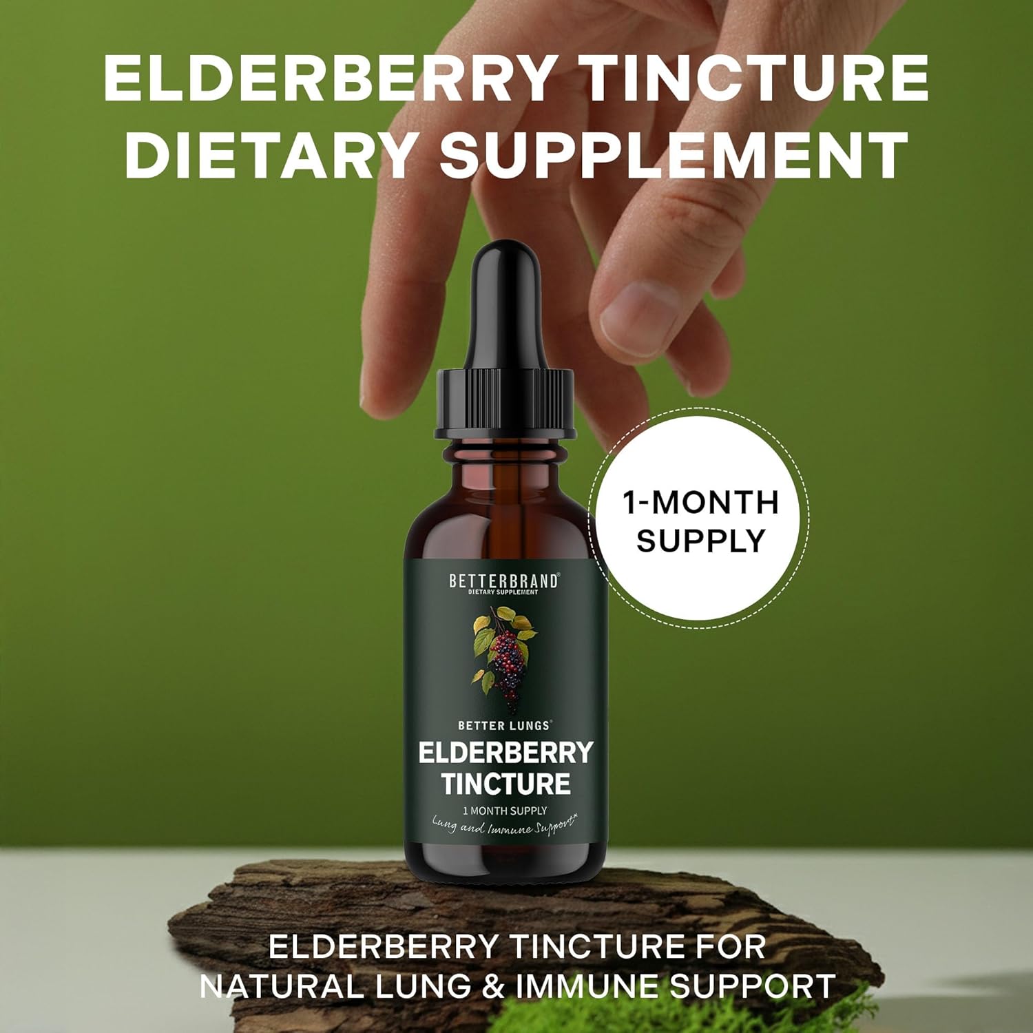 Betterbrand BetterLungs Elderberry Tincture, Natural Immune Support Supplement - Sugar-Free, Non-GMO, Alcohol Free, Vegetarian - 30 Day Supply