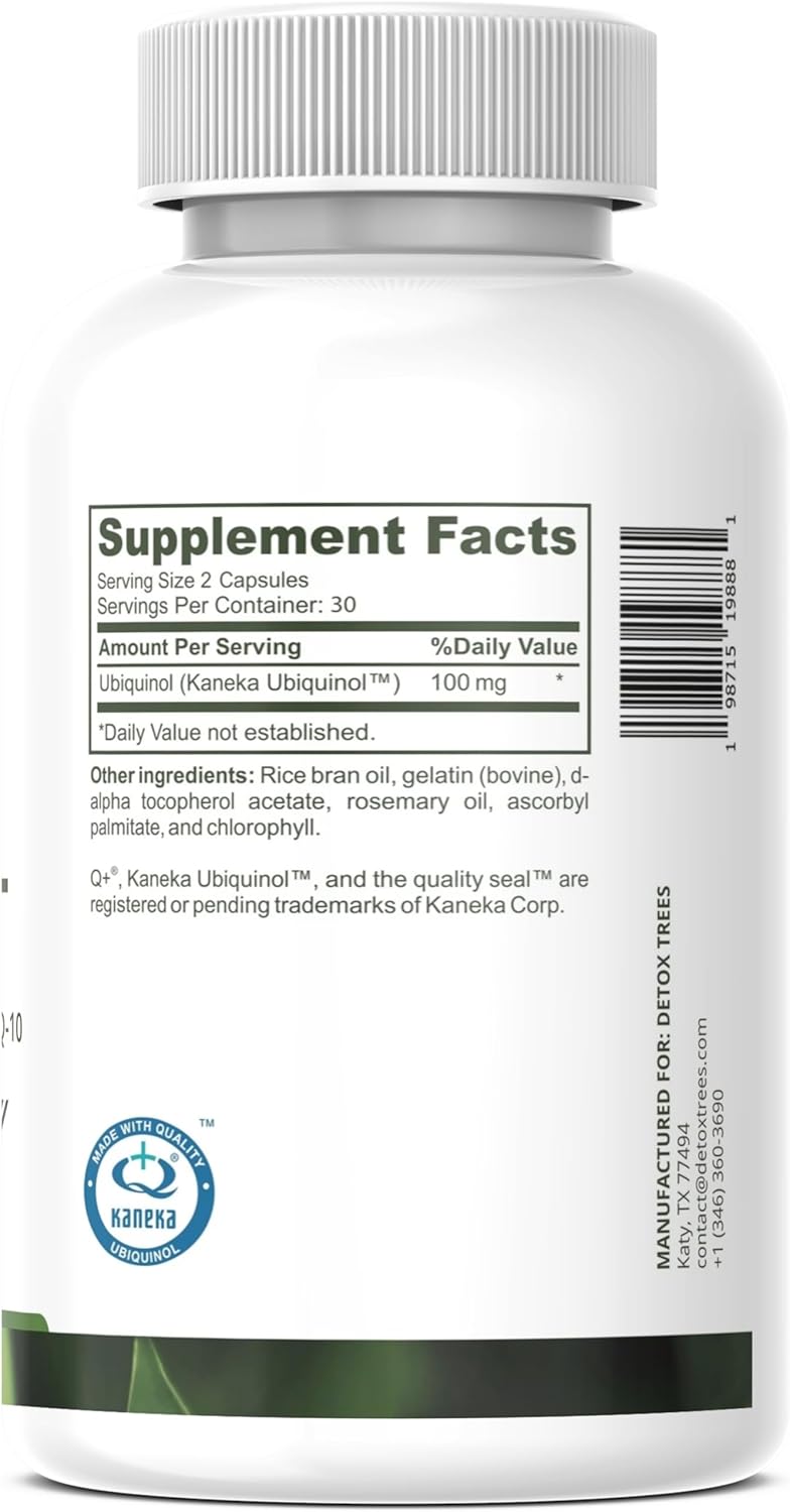 Ubiquinol CoQ10 100mg - Enhanced Bioavailability, High Absorption Coenzyme Q10 Supplement - Non-GMO, Gluten Free co q10 for Heart Health, Healthy Blood Pressure Levels, 60 Capsules