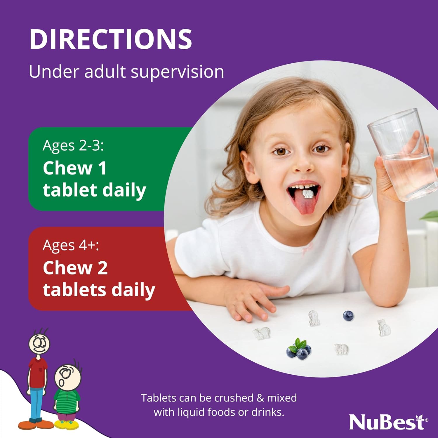 NuBest Tall Kids - Toddlers Vitamins and Kids Vitamins for Age 2 to 9 - Support Bone Strength, Overall Health and Immunity - Animal Shapes - 90 Chewable Berry Tablets | 2 Pack