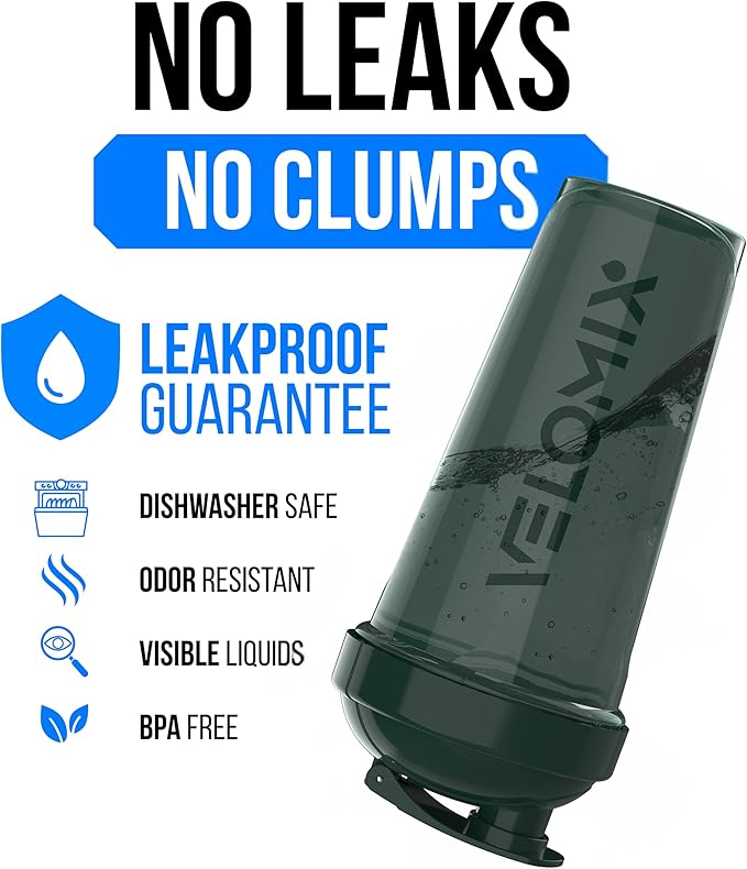 VELOMIX -2 Pack- 28 oz Protein Shaker Bottles for Protein Mixes - 2x Wire Whisk | Leak Proof Shaker Cups for Protein Shakes | Protein Shaker Bottle Pack | Shakers for Protein Shakes-Green&Orange