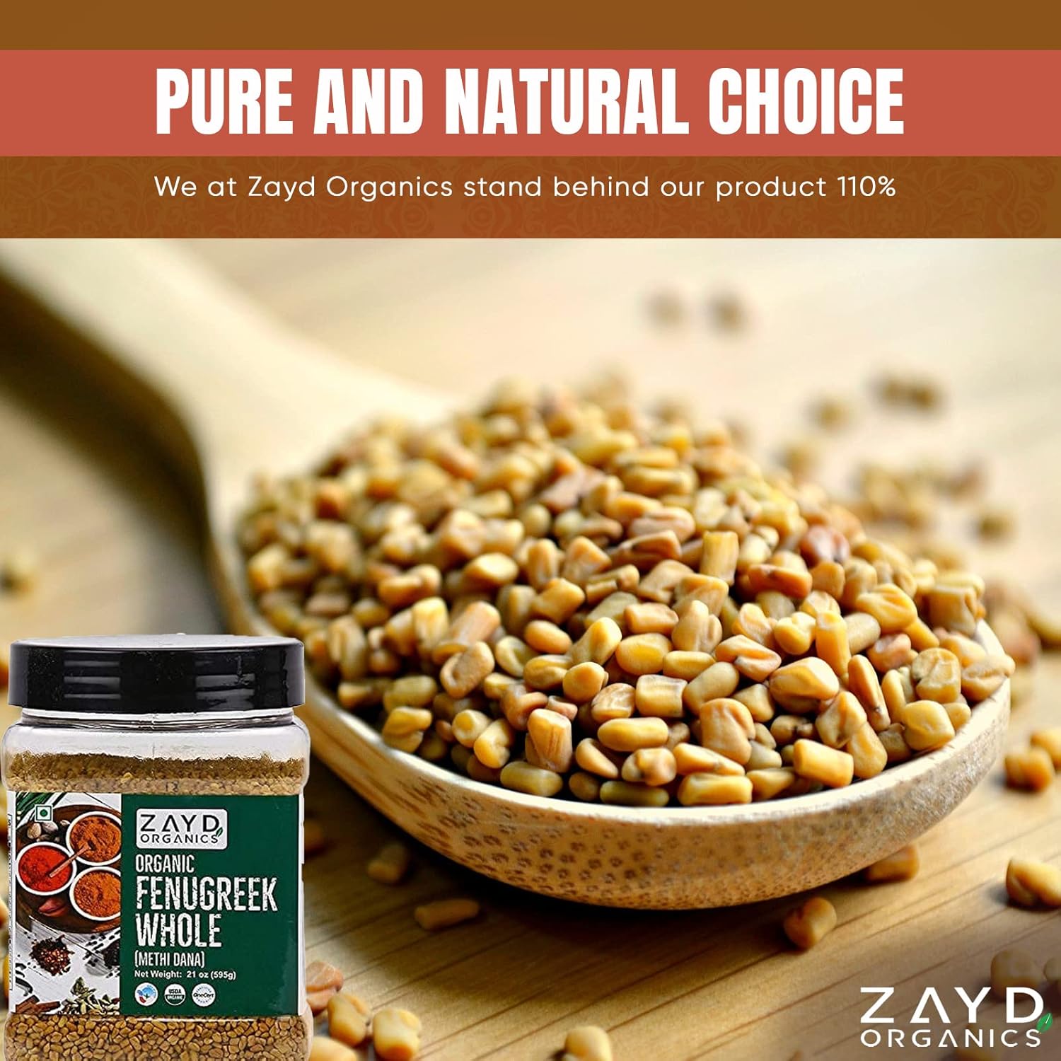 Zayd Organic Fenugreek Seeds | 1.3 lb | Whole Methi Seeds, USDA Organic, 1.3 lb (595g)