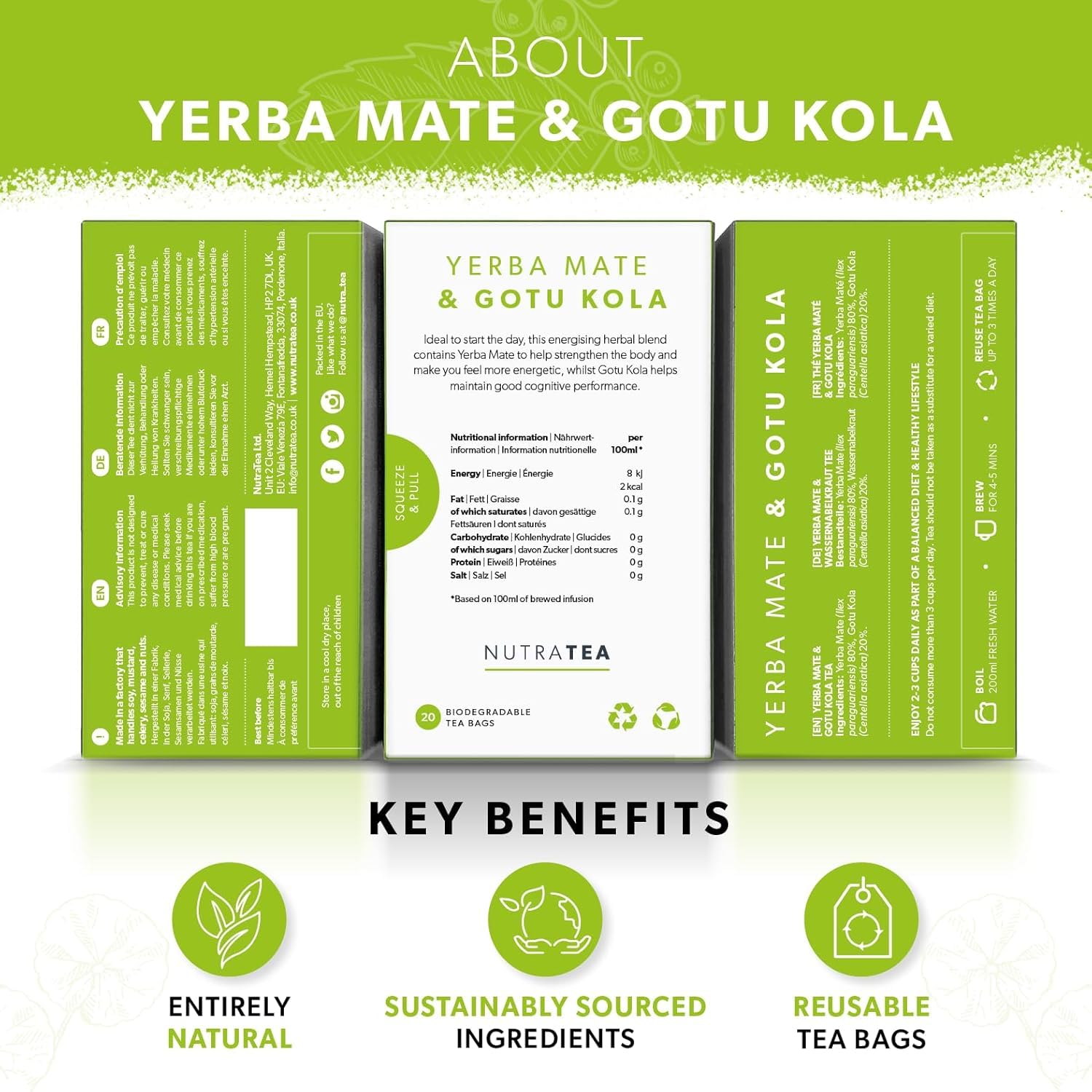 Nutra Tea - Moringa Leaf & Ashwagandha – Moringa Tea Bags, Ashwagandha Tea Bags - For Mood Support and Stress Relief - 40 Individually Wrapped Bags - Herbal Infusion (2 Pack)