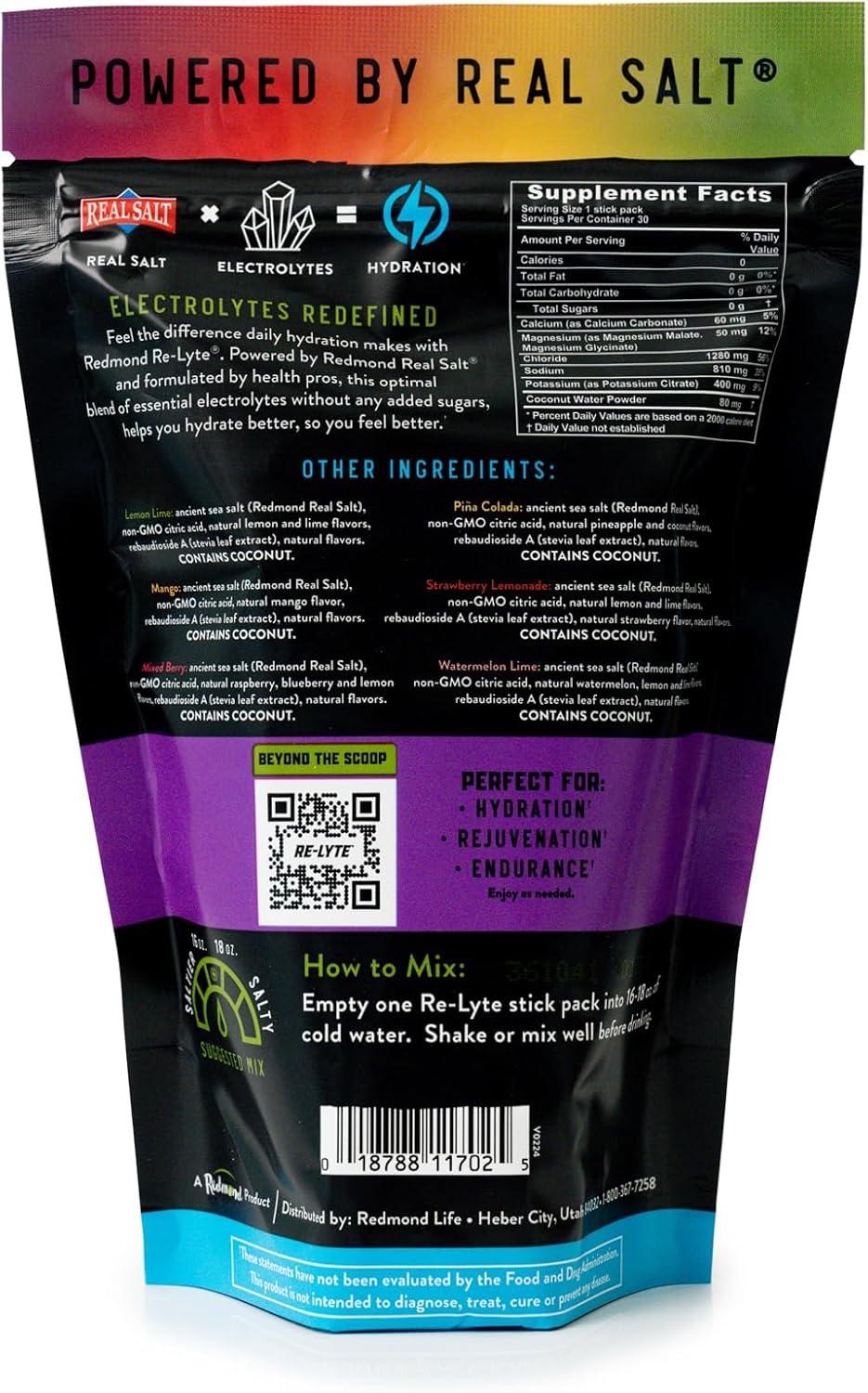 REDMOND Re-Lyte Hydration Electrolyte Powder Mix, Variety Pack, 30 Stick Packs