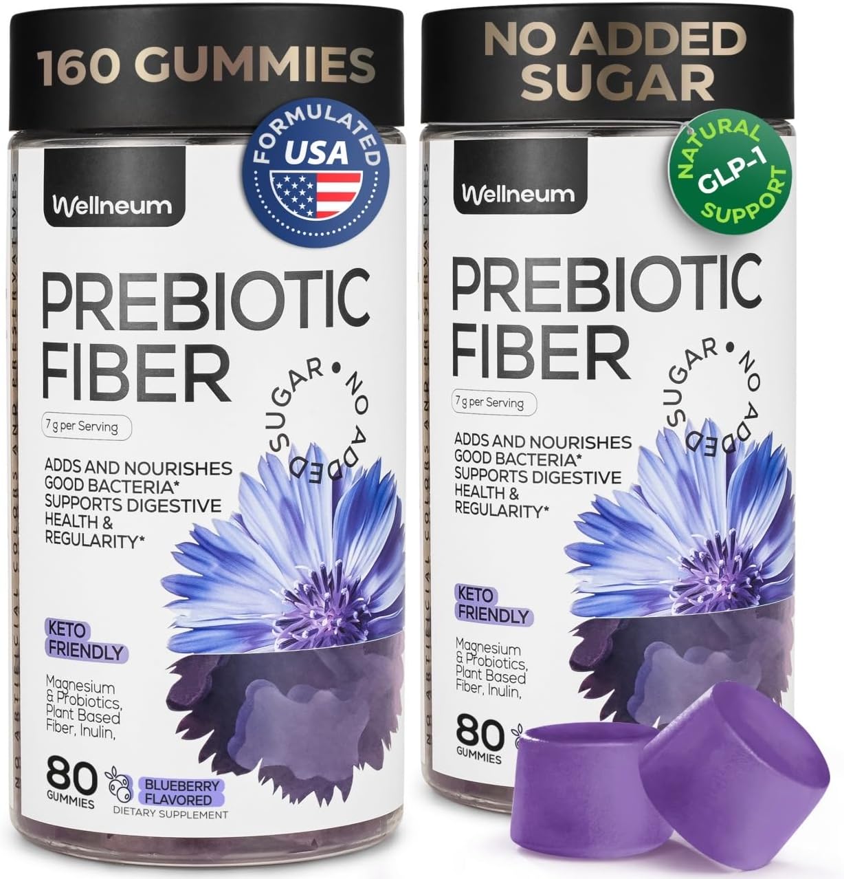 High Prebiotic Fiber Gummies for Women and Men 7G per Serving - Natural GLP-1 Support - Beet FOS Fiber, Magnesium, Inulin, Probiotic - Gummy Supplement for Digestive Health - Sugar Free - 2 Pack