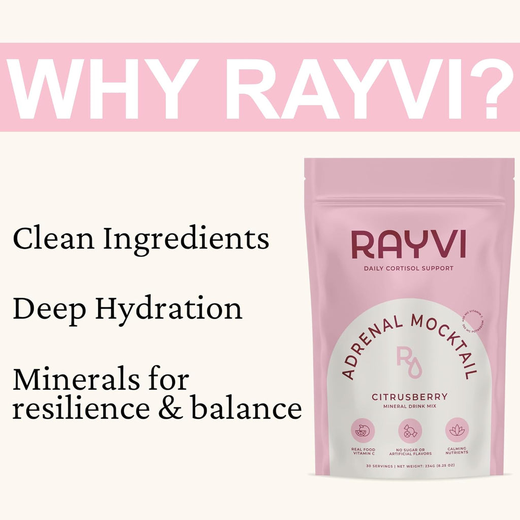 Rayvi Adrenal Mocktail Electrolytes Powder (Citrus Berry Flavor) | Zero Sugar Electrolytes Drink Mix for Energy & Wellness | Acerola Vitamin C Powder with Magnesium & Minerals | No Artificial Flavors