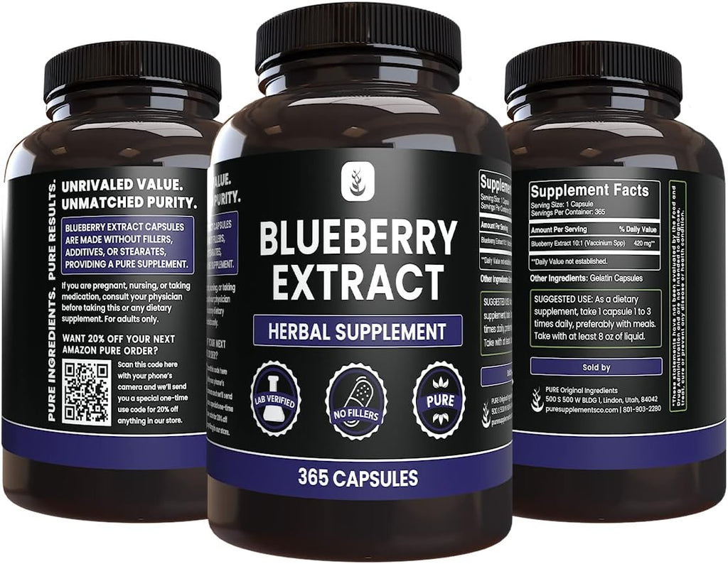 PURE ORIGINAL INGREDIENTS Blueberry Extract (365 Capsule), No Magnesium Or Rice Fillers, Always Pure, Lab Verified
