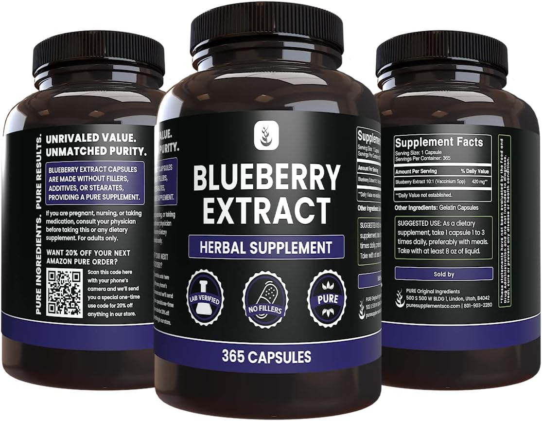 PURE ORIGINAL INGREDIENTS Blueberry Extract (365 Capsule), No Magnesium Or Rice Fillers, Always Pure, Lab Verified