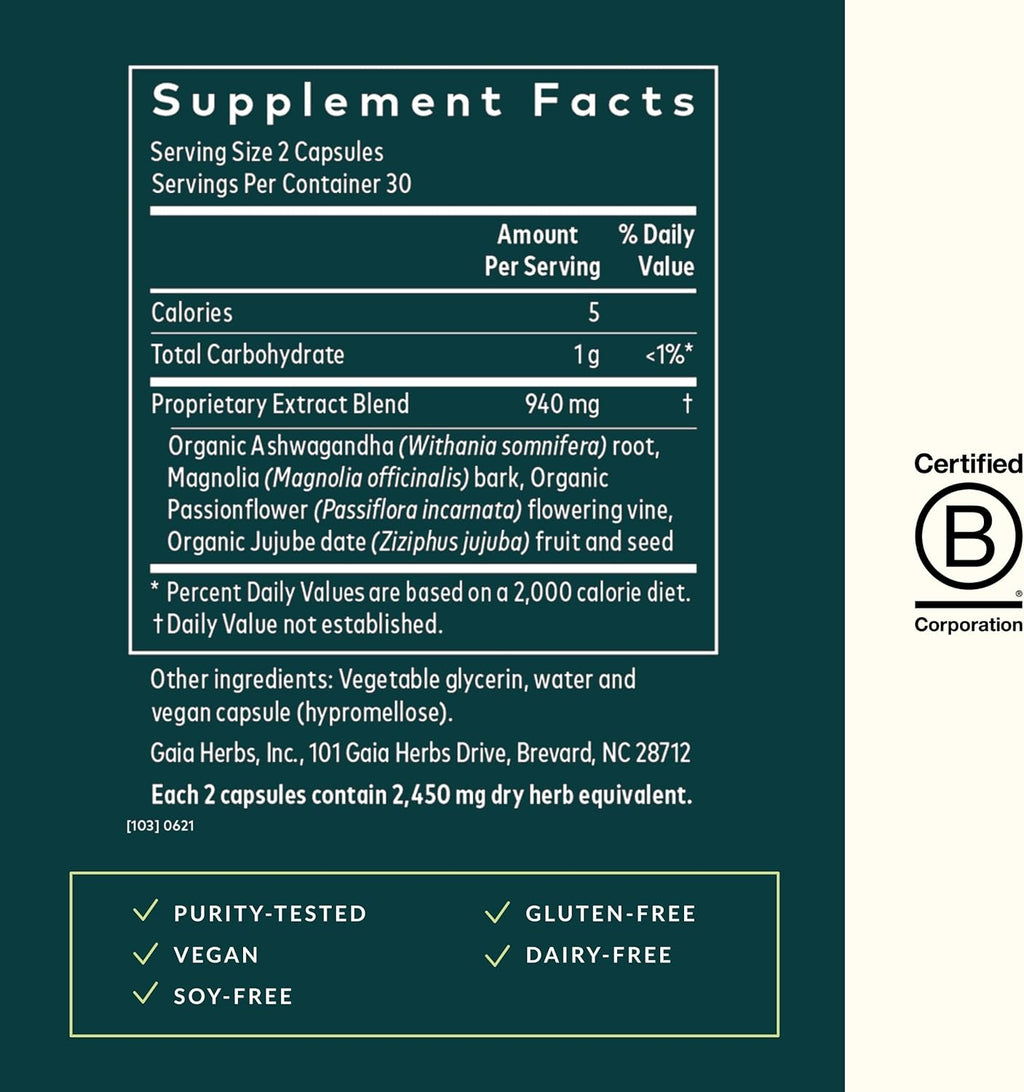 Gaia Herbs SleepThru - Natural Sleep Support Supplement with Organic Ashwagandha Root, Organic Magnolia Bark, Passionflower, and Jujube Date - 60 Vegan Liquid Phyto-Capsules (30-Day Supply)