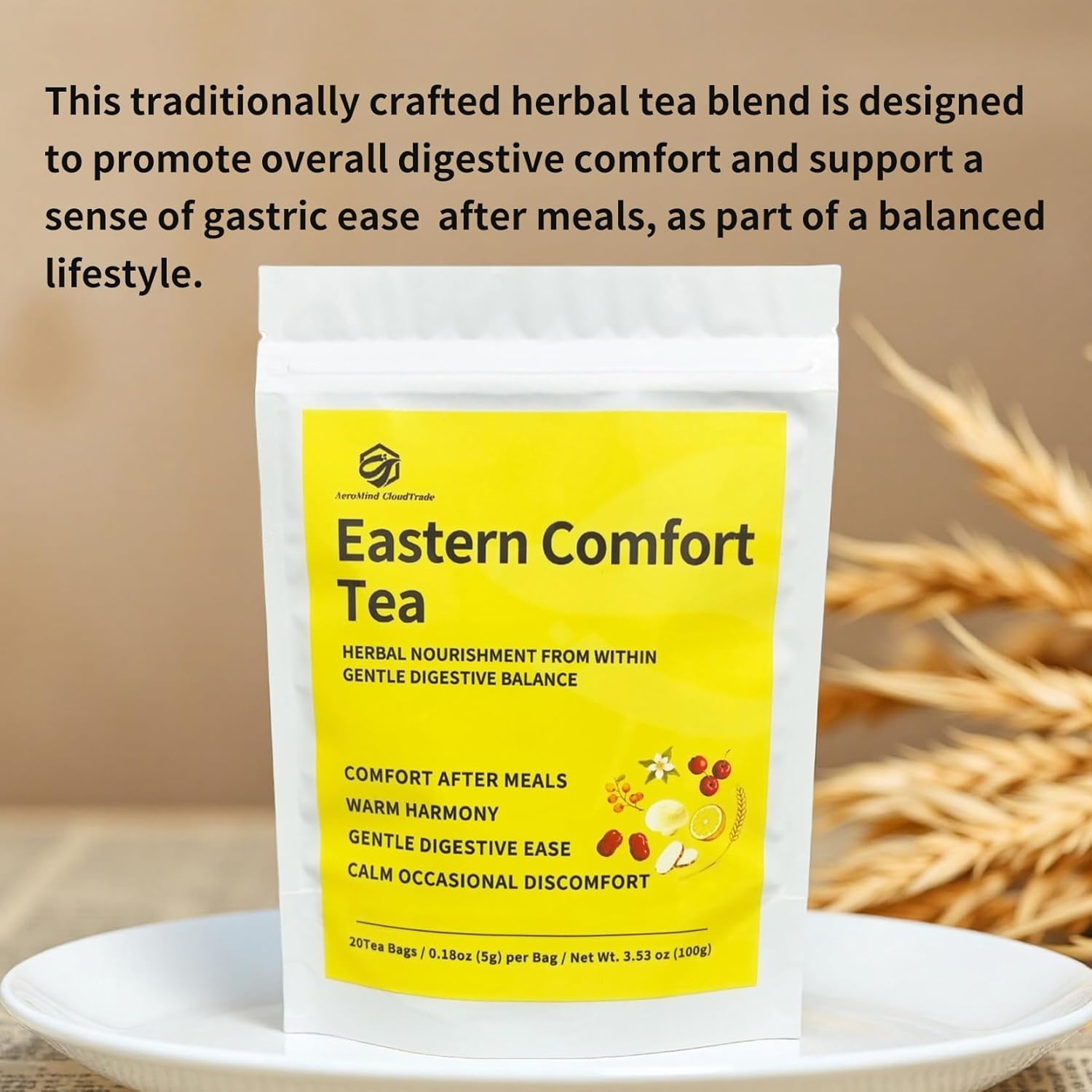 AeroMind CloudTrade Herbal Tea for Stomach Relief – Organic Ulcer Stomach Tea,Stomach Discomfort,Soothes Gastritis & Bloating,Ease Digestive, and Stomach Nourishing Tummy Tea,3.5oz (20 Bags)