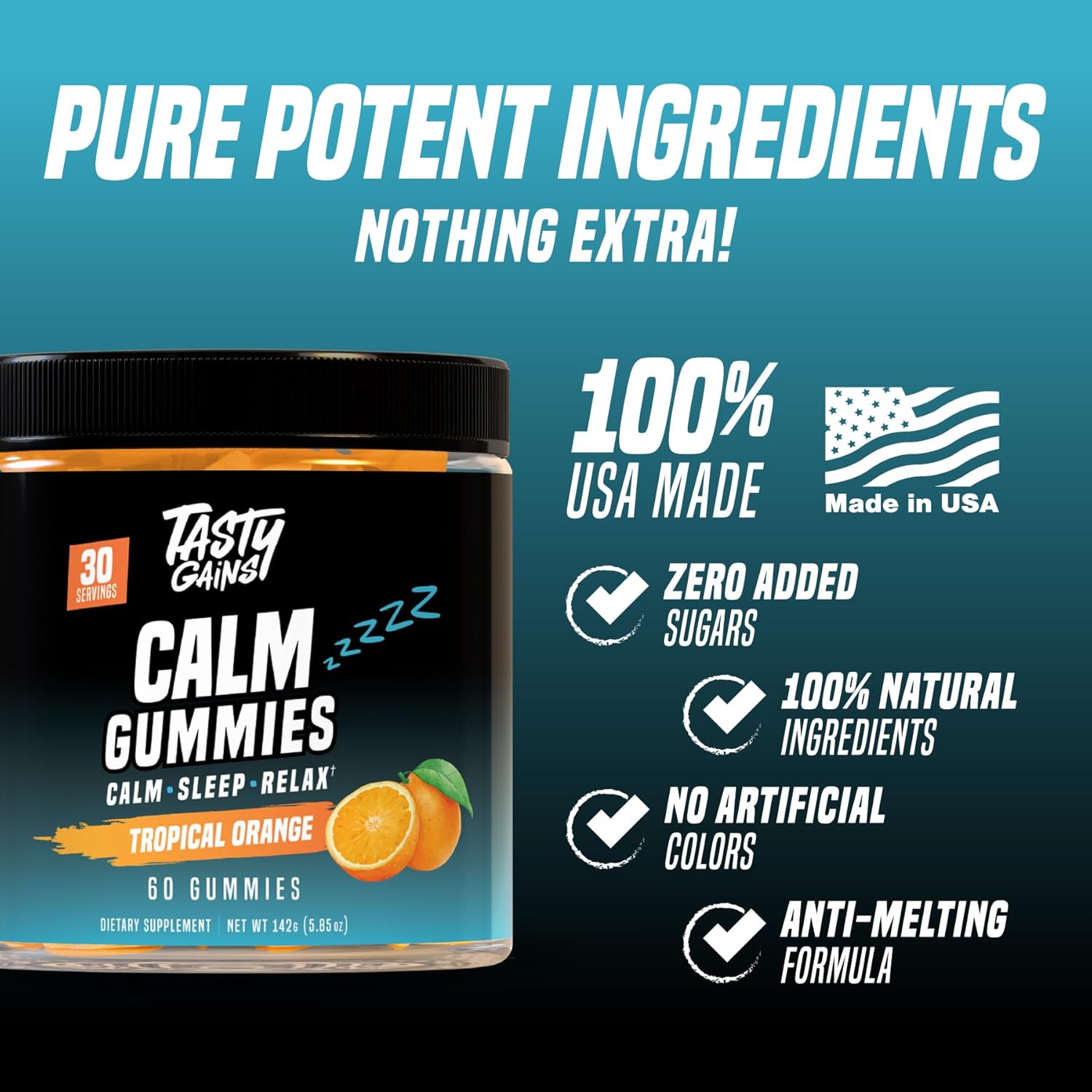 TASTY GAINS Magnesium Gummies – Sugar-Free Calm Gummies for Adults & Kids – Stress Relief, Sleep Support & Mood Booster – with L-Theanine, Magnesium Citrate & Lemon Balm – 60 Chews