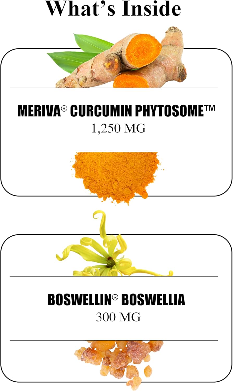Durable Turmeric - 1250 mg Meriva Curcumin, 29X Better Absorption + Boswellia – Joint Comfort, Mobility & Healthy Inflammatory Response – Doctor Formulated, Vegan, Non-GMO, Made in USA (60 Capsules)