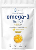 Micro Ingredients Triple Strength Omega 3 Fish Oil Supplements 4200mg Per Serving, 120 Softgels – Lemon Flavored – Burpless | EPA 1200mg + DHA 900mg | Deep Sea Fish