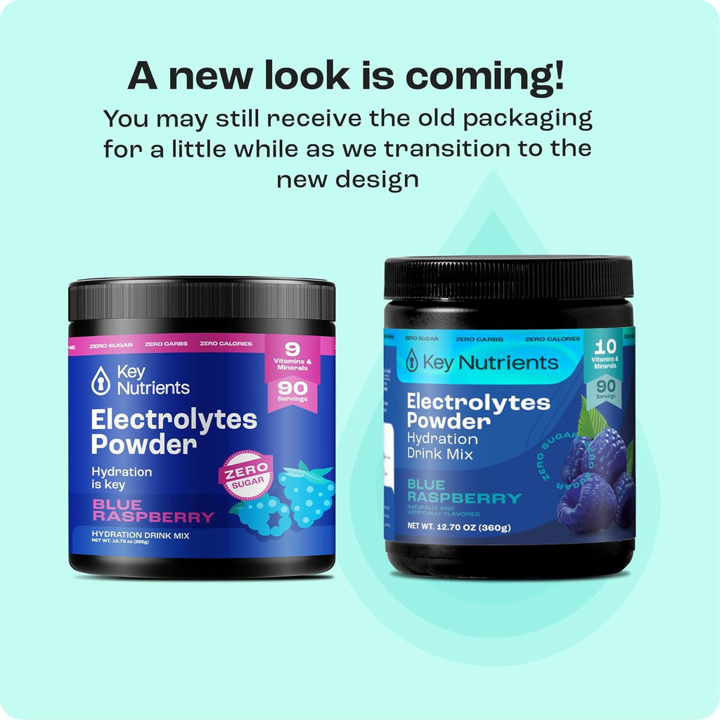 KEY NUTRIENTS Multivitamin Electrolytes Powder No Sugar - Sweet Blue Raspberry Electrolyte Powder - Endurance & Energy Supplement - Hydration Powder - No Calories - 90 Servings - Made in USA