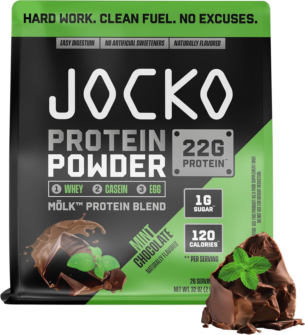 Jocko Fuel Mölk Whey Protein Powder 22g Low Sugar Monk Fruit Blend - Muscle Recovery & Growth, Packaging May Vary (26 Servings, Mint Chocolate)
