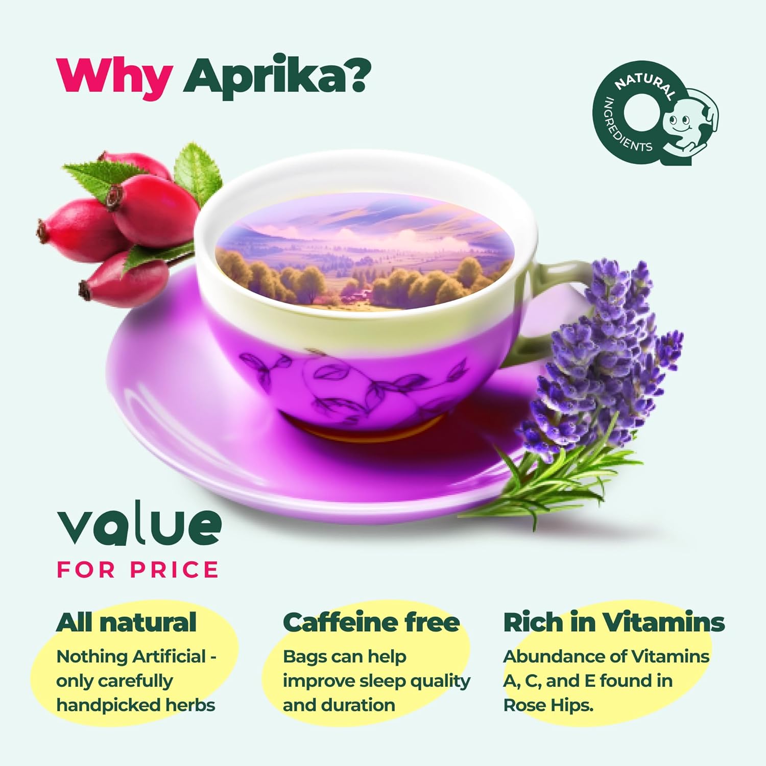 Immunity Booster Decaffeinated Tea Bags, Pure Herbal Immunity Blend - Lemon Balm, Peppermint, Chamomile, Lavender. Immune Support Supplement - 60 Bags by Aprika Life