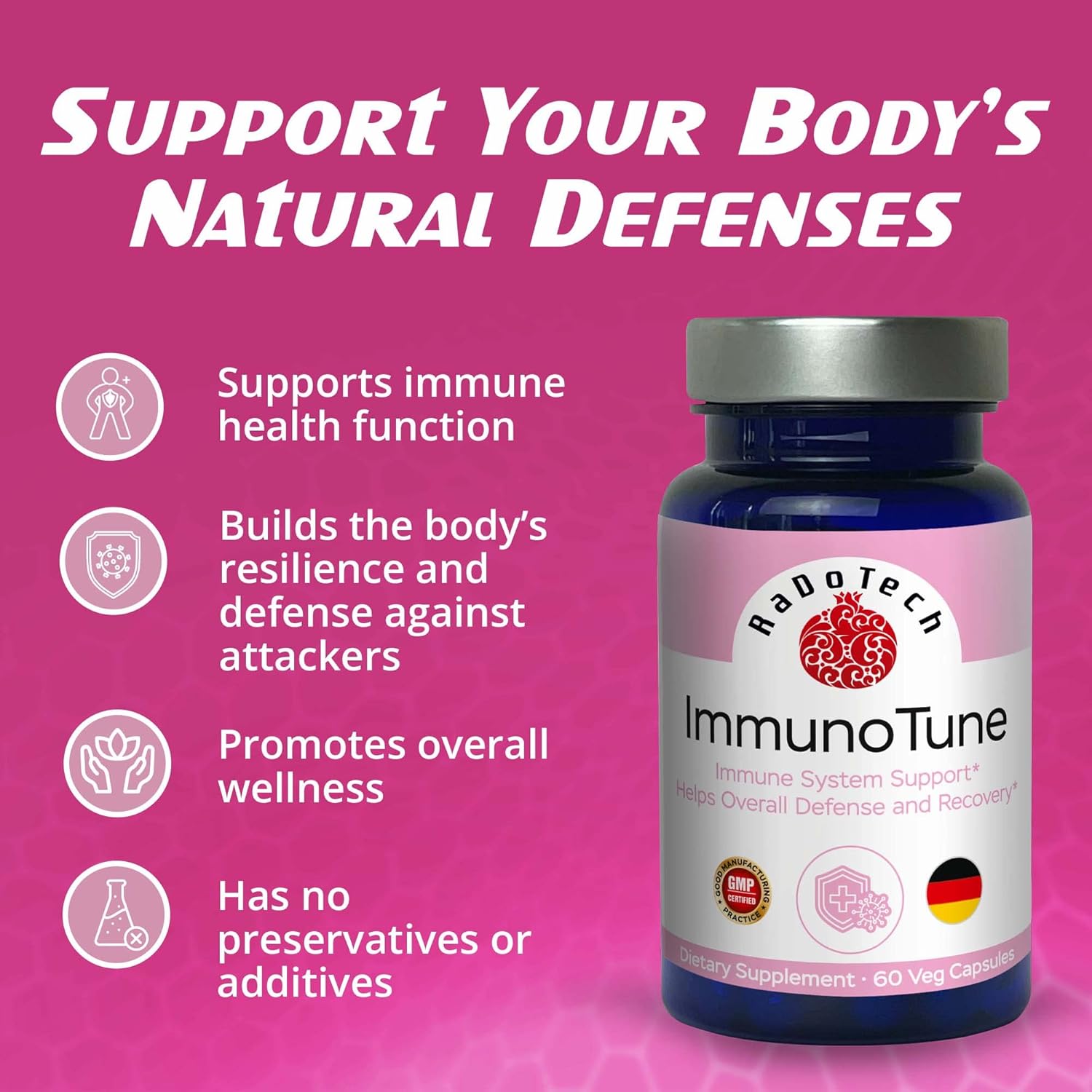 ImmunoTune Immune Support Booster, Immune Support Supplement for Bodily Resistance and Defense, All-Natural Formula to Fortify Immune Health and Overall Wellness (60 Count (Pack of 1))