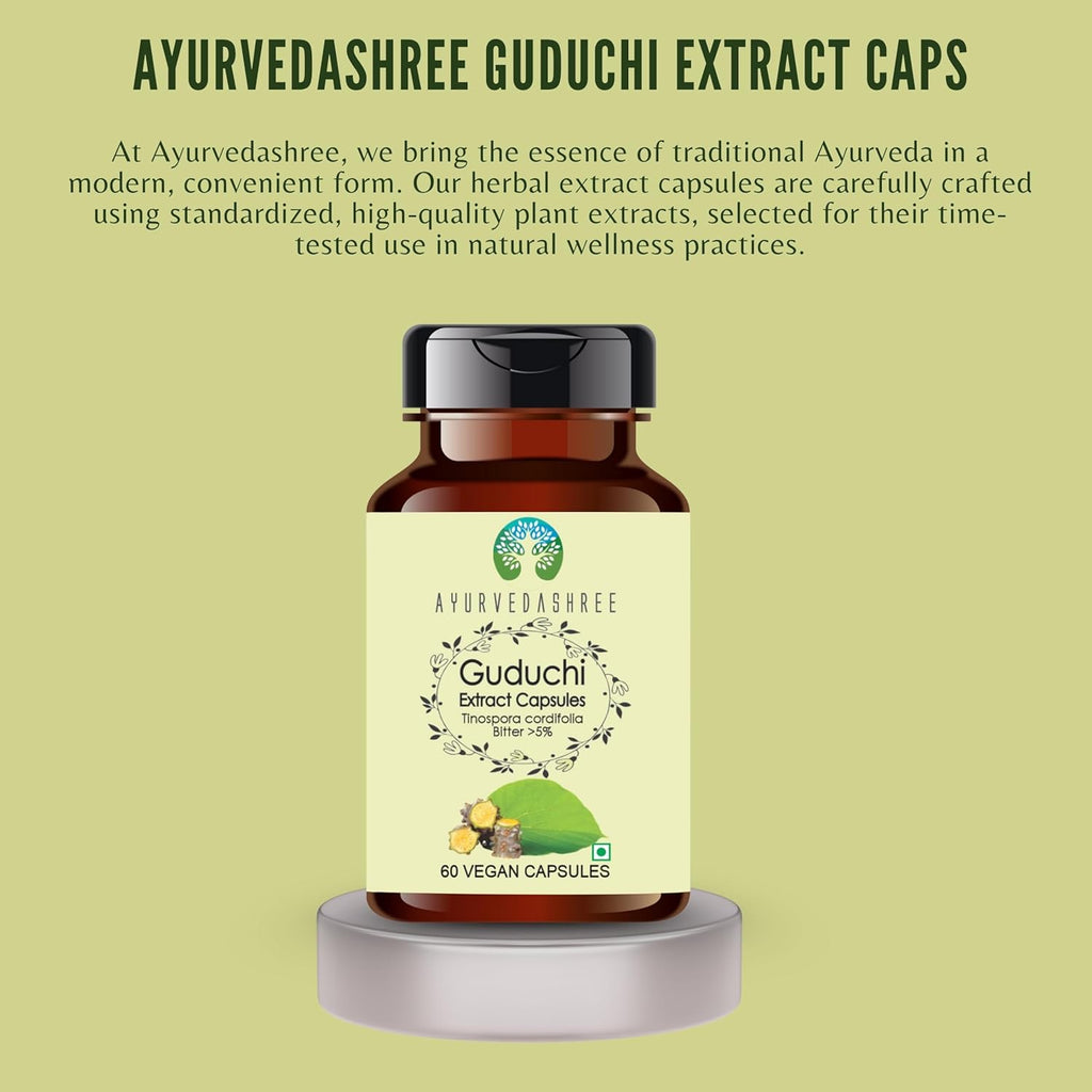 Guduchi Extract 500mg - 60 Vegetarian Capsules|Tinospora Cordifolia| All Natural | 100% Vegan | Gluten-Free | GMP Certified