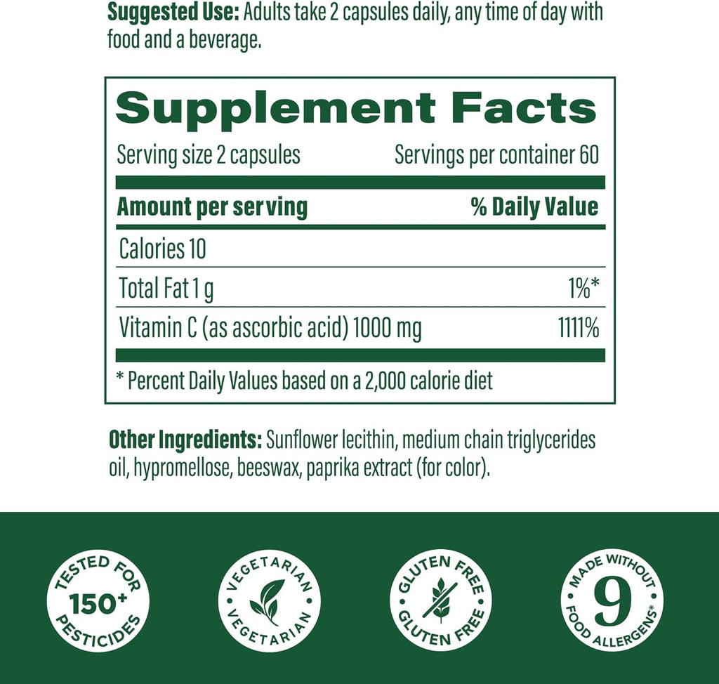 MegaFood Liposomal Vitamin C 1000mg Per Serving - Collagen Production & Immune Support Supplement - High Potency Formula - Superior Absorption & Gentle On Stomach - 120 Vitamin C Capsules, 60 Servings