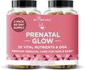 Glow Prenatal Vitamins for Women – 20-in-1 Vital Nutrients for Healthy Pregnancy and Fetal Development – Folic Acid & Vegan DHA For Baby's Growth & A Comfortable Pregnancy – 120 Nourishing Capsules