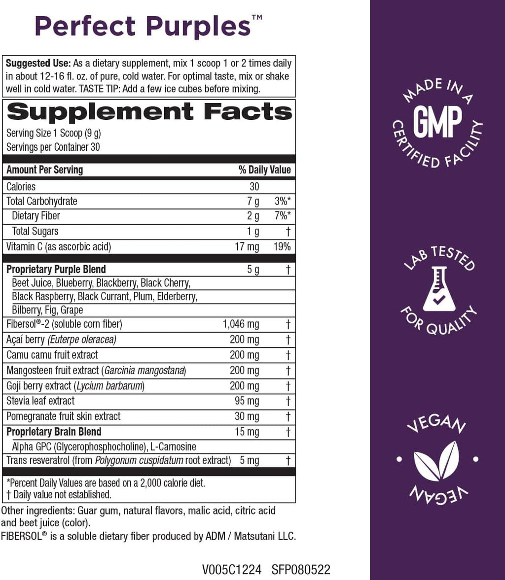 Purity Products Perfect Purples Powder Phytonutrient Rich, Healthy Aging Super Formula - Support Total Body Health - High ORAC Power - P40p Pomegranate Extract w/ 40% Punicosides - 30 Day Supply