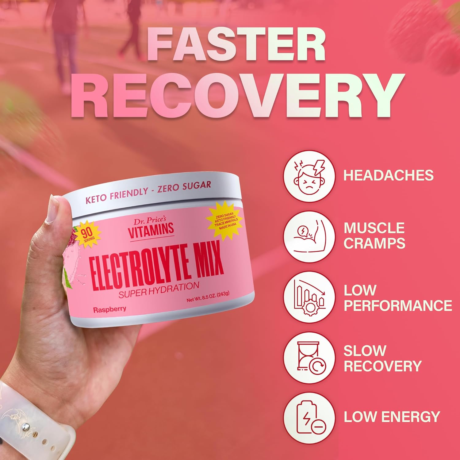 Dr. Price’s Electrolyte Mix | Sugar-Free Hydration Powder with 72+ Trace Minerals | No Sugar, Fast-Dissolving Electrolytes Powder Packets | Raspberry, 90 Servings
