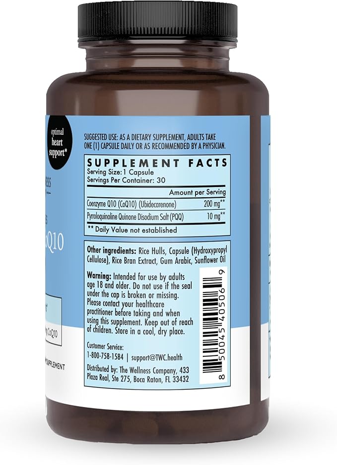 The Wellness Company Optimized CoQ10 + PQQ | Cellular Defense, Heart Health & Mitochonrial Support | 30ct (1 Month Supply)