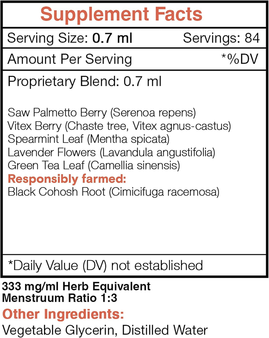 Hirsu Secret Alcohol-Free Extract, Saw Palmetto, Black Cohosh, Vitex, Spearmint, Lavender, Green Tea. Glycerite Tincture, Unwanted Face & Body Hair (2 fl oz)
