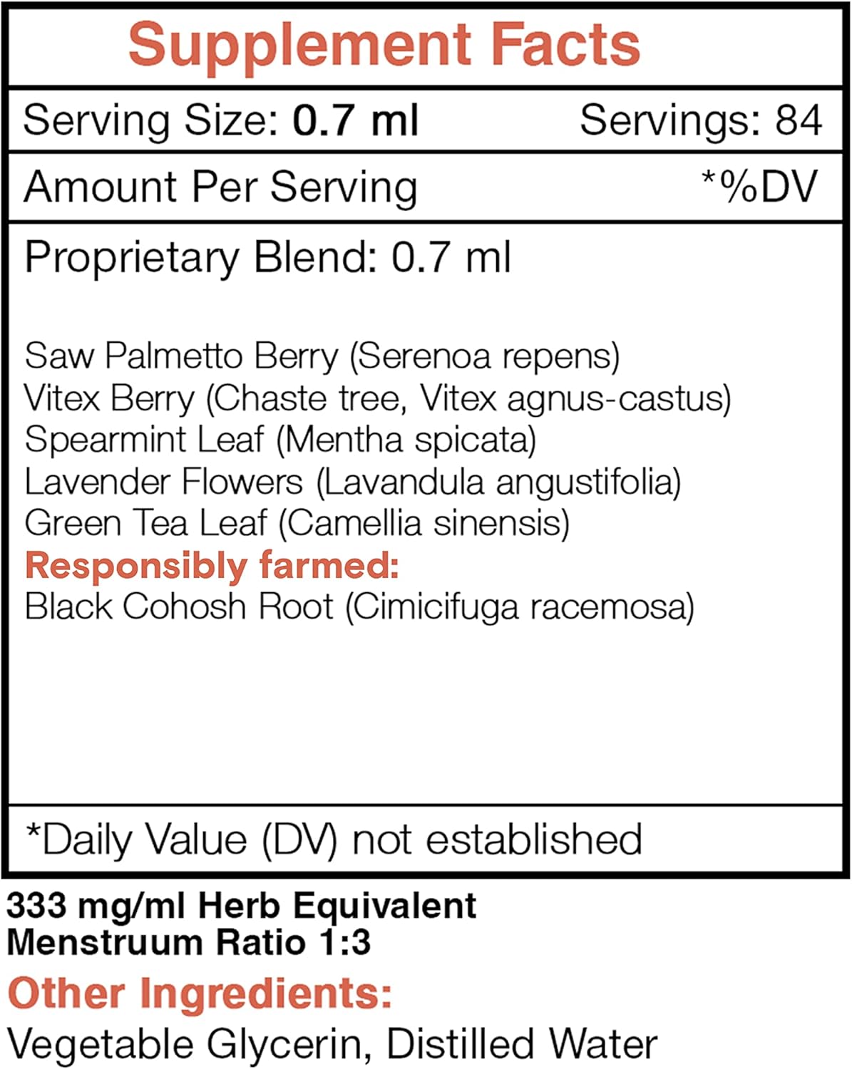 Hirsu Secret Alcohol-Free Extract, Saw Palmetto, Black Cohosh, Vitex, Spearmint, Lavender, Green Tea. Glycerite Tincture, Unwanted Face & Body Hair (2 fl oz)