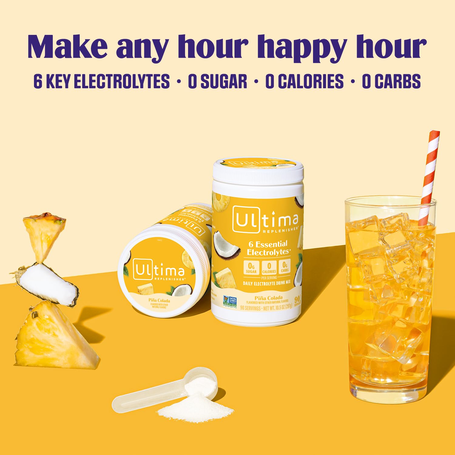 Ultima Replenisher Mocktini Electrolyte Powder Drink Mix – Sugar Free – Piña Colada, 90 Servings – Hydration Powder with 6 Electrolytes and Trace Minerals – Keto Friendly, Non-GMO