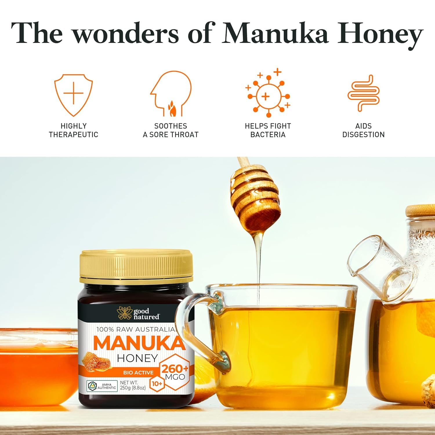 Raw Manuka Honey MGO 260+ /10+ - 8.8oz (250g) Medicinal Strength - High Certified Rating - BPA Free Jar - Cold Extraction - Independently Verified