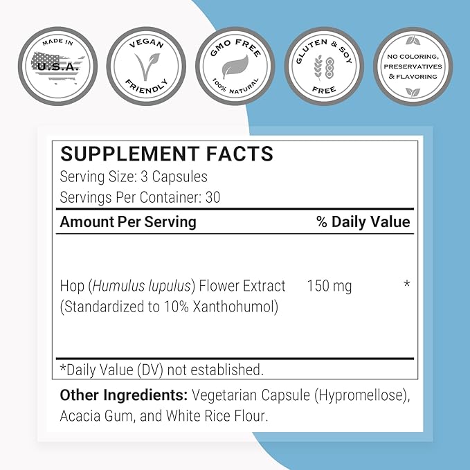Supersmart - Xanthohumol Supplement 150mg per Day (Hops Flower Extract) | Non-GMO & Gluten Free - 90 Vegetarian Capsules