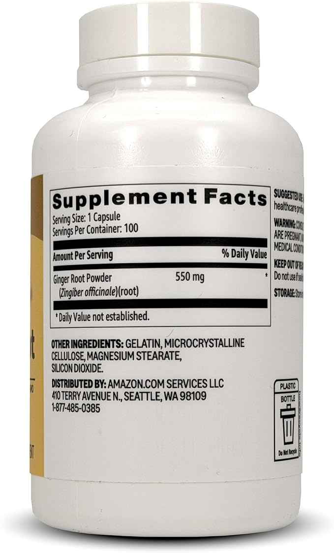 Amazon Basics Ginger Root Capsules, 550 mg 100 Count