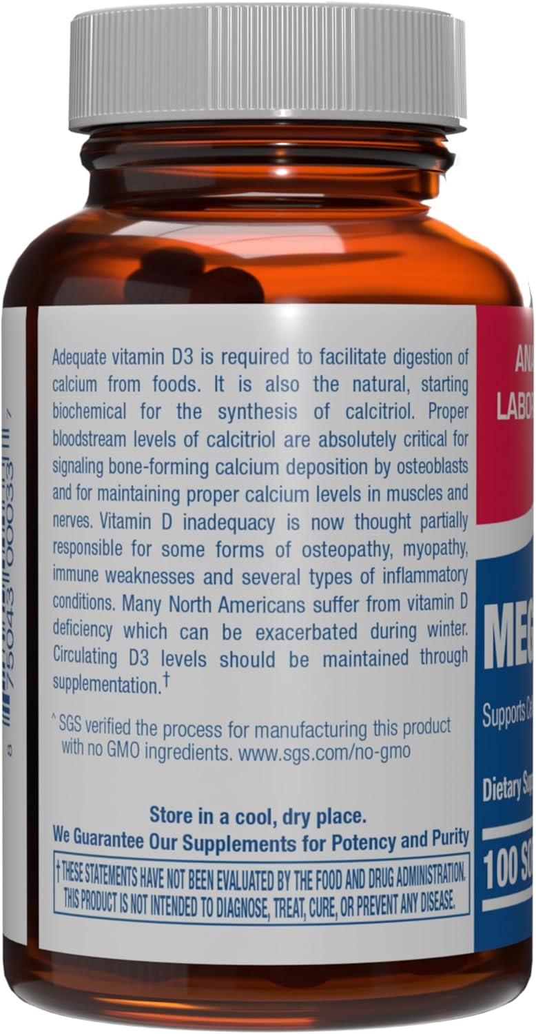 High Absorption Vitamin D3 1000IU - Clinical Formula Adult Vitamin D Supplement for Men and Women for Bone Teeth Muscle Mood and Immune Support - Easy to Swallow VIT D3 25 mcg - 100 Servings